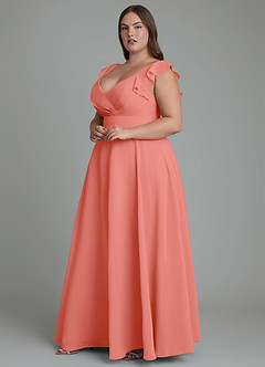 Azazie Leilani Bridesmaid Dresses Salmon Pink A-Line Pleated Chiffon Dress image9