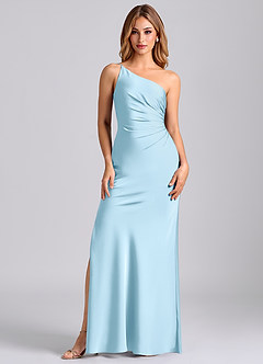 Azazie Marseli Bridesmaid Dresses Sky Blue Mermaid One Shoulder Stretch Satin Dress image5