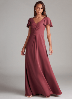 Azazie Soren Bridesmaid Dresses Merlot A-Line Ruched Chiffon Dress image3