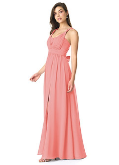 Azazie Olani Bridesmaid Dresses Coral A-Line Off the Shoulder Chiffon Convertible Dress image4