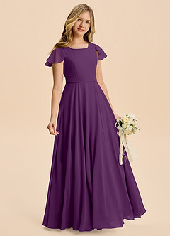Azazie Cady Junior Abito A-Line in Chiffon Plissettato Uva image3