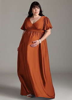 Azazie Verna Maternity Bridesmaid Dresses A-Line Ruched Stretch Satin Floor-Length Dress image9