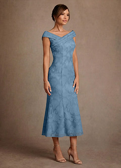 Azazie Keith 신부의 어머니 드레스 쉬스 주름진 플로럴 번아웃 티 길이 드레스 image3