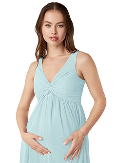 Azazie Yetta Maternity Bridesmaid Dresses A-Line V-Neck Gathered Chiffon Floor-Length Dress image6