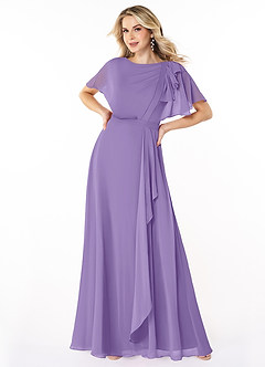 Azazie Aaliyah Abiti da damigella modesti Abito A-Line con Scollo a U a Pieghe Chiffon Floor-Length image1