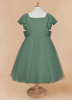 Azazie Kaeya Flower Girl Dresses Eucalyptus A-Line Bow Tulle Dress image5