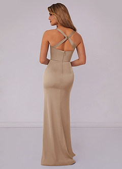 Barbie ♥ Azazie Bridesmaid Dresses Taupe Mermaid Pleated Stretch Satin Dress image2