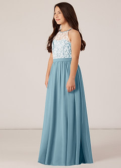Azazie Fahari Junior Moody Blue A-Line Lace Chiffon Dress image3