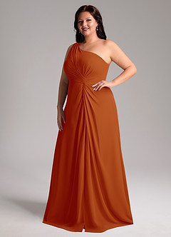 Azazie Brooke Robes de demoiselle d'honneur Robe Trapèze en Mousseline de soie Ue épaule Paprika image11