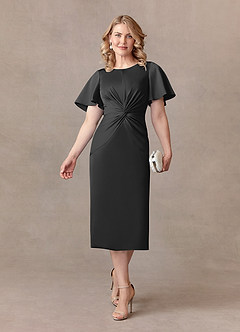 Azazie Everlyn Mother of the Bride Dresses Black Sheath Pleated Stretch Satin Dress image1