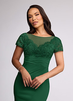 Azazie Susan Mother of the Bride Dresses Dark Green Sheath Lace Stretch Crepe Dress image3
