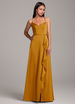Azazie Naeem Robes de demoiselle d'honneur Robe Trapèze en Satin extensible Caramel écossais image5