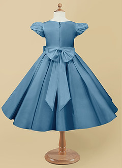 Azazie Jewel Jurken voor bloemenmeisjes Baljurk Jurk van Mat Satijn Geplooid Staal Blauw image5