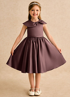 Azazie Acorn Flower Girl Dresses Espresso A-Line Pleated Matte Satin Dress image1