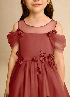 Azazie Juni Flower Girl Dresses Terracotta Ball-Gown Pleated Tulle Dress image9
