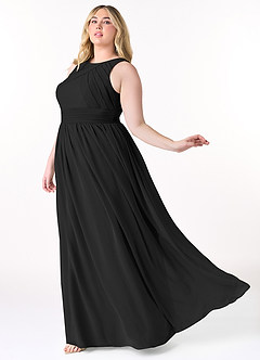 Azazie Harper Bridesmaid Dresses Black A-Line Pleated Chiffon Dress image8