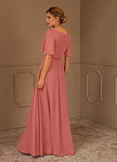 Azazie Tricia Mother of the Bride Dresses Salmon Pink A-Line V-Neck Pleated Chiffon Dress image7