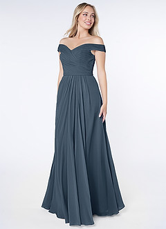 Azazie Audrianna Bridesmaid Dresses Neptune A-Line Off-The-Shoulder Gathered Chiffon Convertible Dress image6