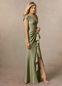 Azazie Anderson Mother of the Bride Dresses Pistachio A-Line Pleated Stretch Satin Dress image3