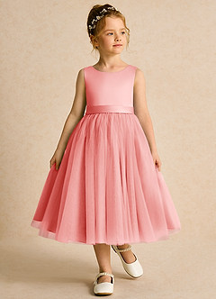 Azazie Pear vestidos de niña de las flores Vestido de Coral de Tul de Princesa con Lazo image4