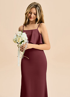 Azazie Galene Junior Abito Sirena in Raso Elasticizzato Cabernet image5