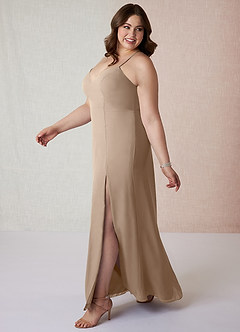 Azazie Manila Bridesmaid Dresses Taupe Sheath V-Neck Chiffon Dress image9