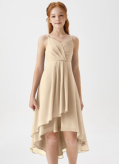Azazie Mariam Junior Champagne A-Line Pleated Chiffon Dress image5