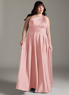 Azazie Charlize Jurken voor bruidsmeisjes Jurk van Stretch Satijn met A-lijn One-shoulder Poederroze image11