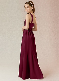 Azazie Jiya Junior Mulberry A-Line Pleated Stretch Satin Dress image3