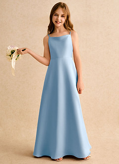 Azazie Joella Girls Formal Robe Demoiselle D'honneur Fillette Robe Trapèze en Mat Satiné Plissée Poudre Bleue image2
