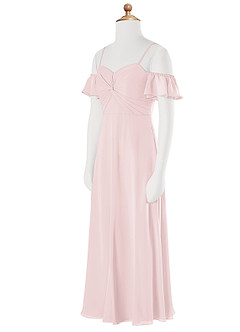 Azazie Juna Junior Robe Trapèze en Mousseline de soie Épaule décolletée Rose Pâle image8