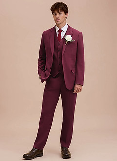 front Ethan Bourgondië Verfijnd geweven 3-delig pak