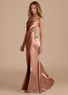 Azazie Marzia Bridesmaid Dresses Bronzer Mermaid Pleated Metallic Satin Dress image2