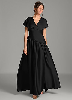 Azazie Alysse Bridesmaid Dresses Black A-Line Stretch Satin Dress image4