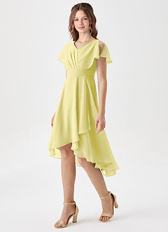 Azazie Graciela Junior Lemon Sorbet A-Line Pleated Chiffon Dress image1