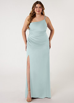 Azazie Eren Bridesmaid Dresses Mist Mermaid One Shoulder Stretch Satin Dress image6