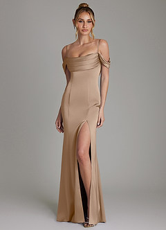 Azazie Nira Brautjungfernkleider Meerjungfrau-Linie Korsett Stretch-Satin Kleid Taupe image5