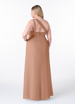 Azazie Maive Robes de demoiselle d'honneur Robe Fourreau en Mousseline de soie Plissé à volants Champagne Rosé image8