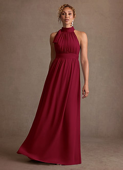 Azazie Antoinette Mother of the Bride Dresses Burgundy A-Line Pleated Chiffon Dress image3