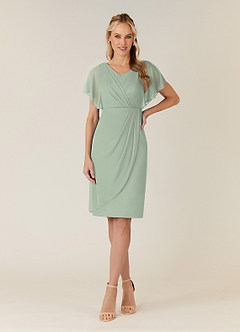 Azazie Waverly Mother of the Bride Dresses Dusty Sage Sheath Pleated Mesh Dress image1