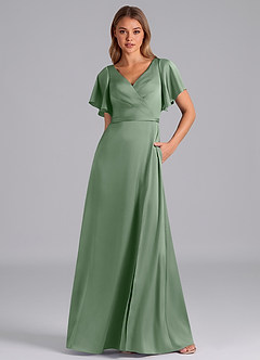 Azazie Ambrosia Vestidos de damas de honor Vestido de Matcha de Satén Elástico de Corte en A con Plisado image5
