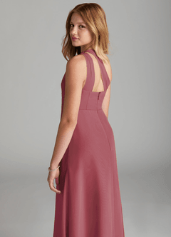 Azazie Maive Junior Vestido de Merlot de Gasa de Corte En A con Plisado image6