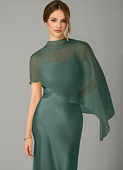 Azazie Jaleesa Jurken voor bruidsmeisjes Jurk van Stretch Satijn met A-Lijn Hoge Kraag Eucalyptus image2