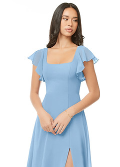 Azazie Bondi Brautjungfernkleider A-Linie Gestreift Chiffon Kleid Puderblau image4