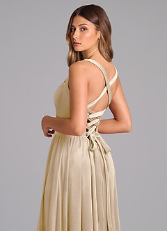 Azazie Francis Robes de demoiselle d'honneur Robe Trapèze en velours Corset Champagne image2