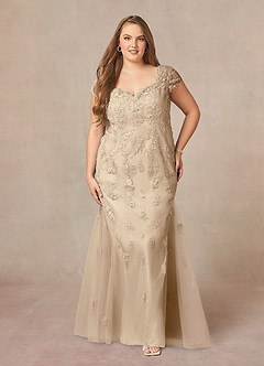 Azazie Marbella Mother of the Bride Dresses Champagne Mermaid Queen Anne Sequins Lace Dress image8