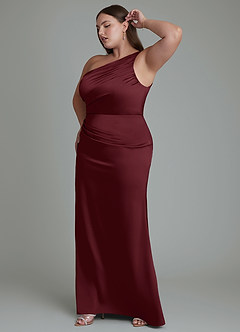 Azazie Akilah Bridesmaid Dresses Cabernet Mermaid One Shoulder Stretch Satin Dress image12