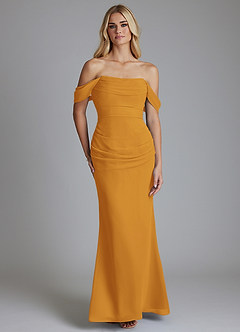 Azazie Luiza Bridesmaid Dresses Butterscotch Mermaid Off the Shoulder Chiffon Dress image5