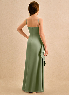 Azazie Cannoli Girls Formal Flower Girl Dresses Pistachio A-Line Pleated Stretch Satin Dress image2
