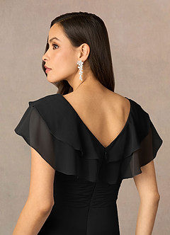 Azazie Snapdragon Mother of the Bride Dresses Black A-Line V-Neck Ruched Chiffon Dress image5